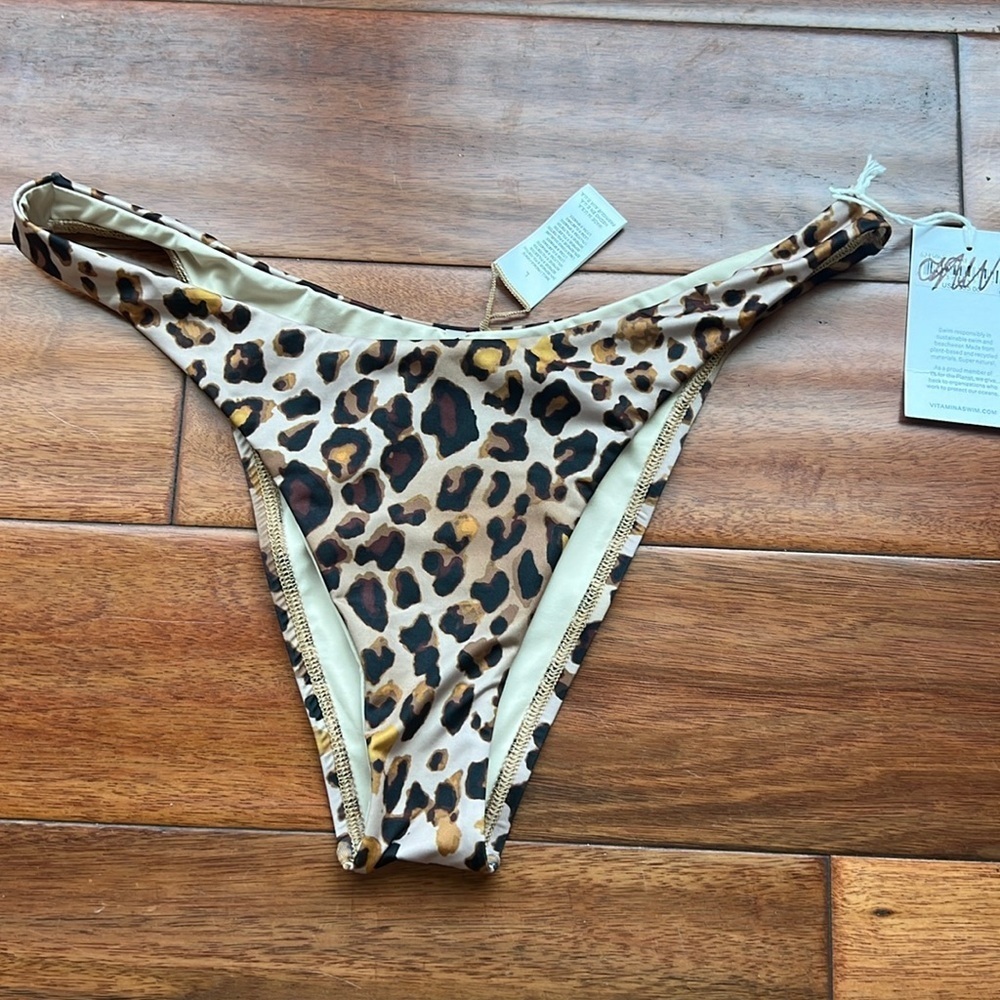 Vitamin A Leopard Print Bikini Bottoms in Tan, Brown, Black